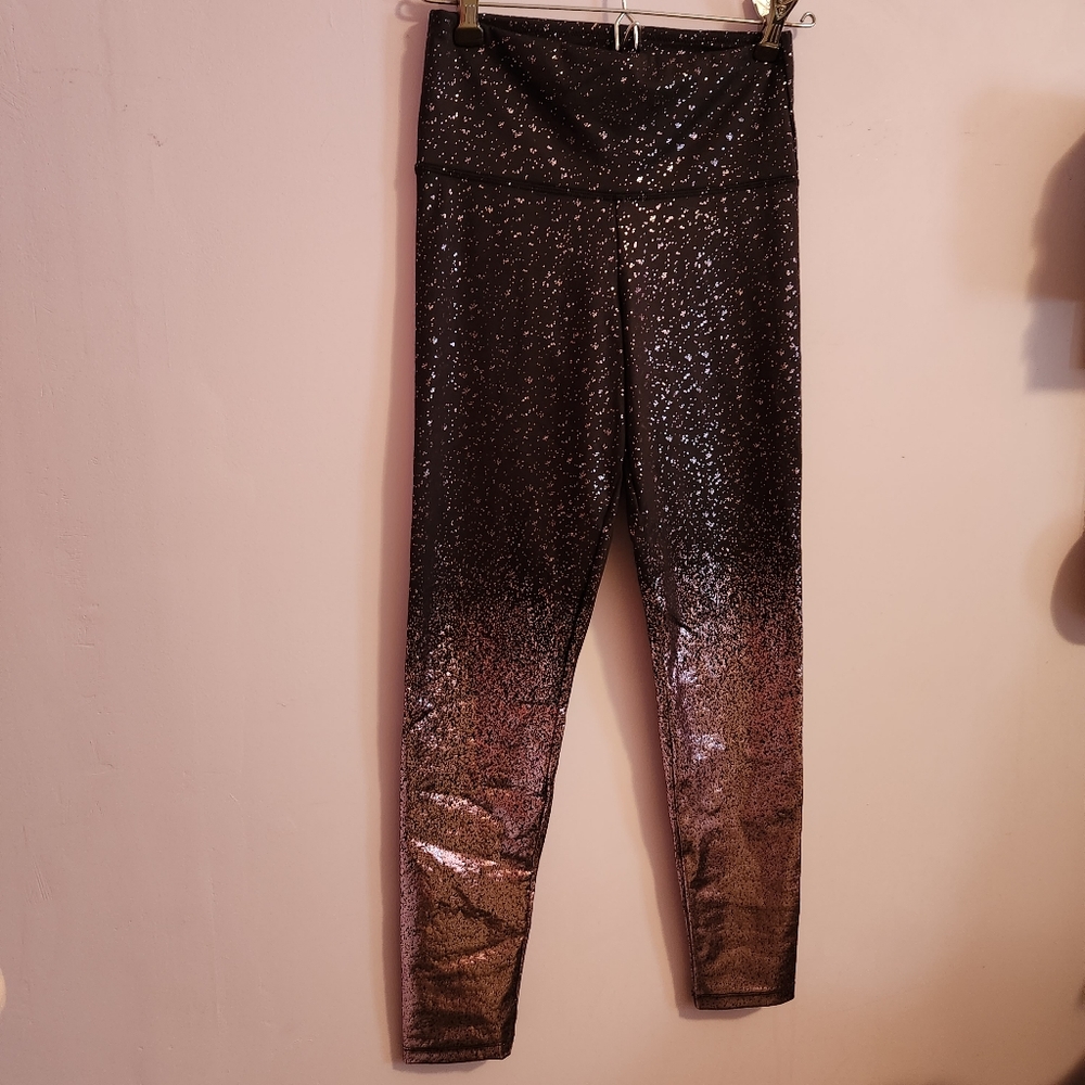 Felina Black Lavender Metallic Stardust Workout High Waisted Leggings size S - Picture 3 of 7